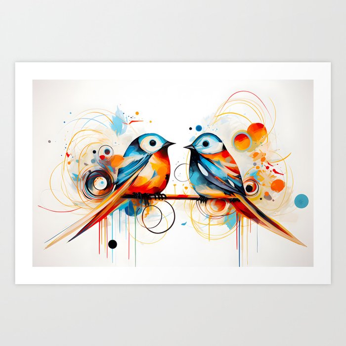 Cute watercolor abstract birds Art Print