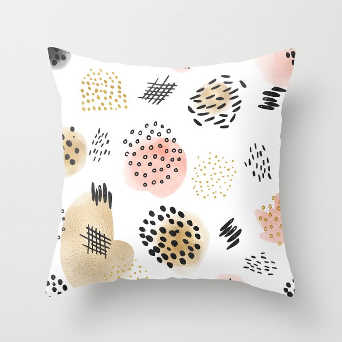Mid Century Modern Abstract Blush and Gold Pattern Throw Pillow by