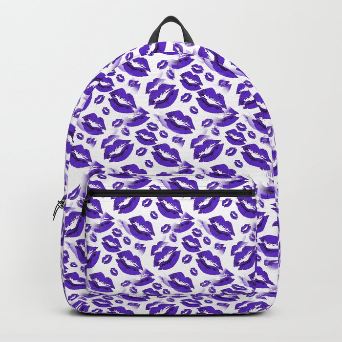 Two Kisses Collided Midnight Blue Lips Pattern On White Background Backpack