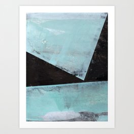 Aqua and Black Minimalist Geometric Abstract Art Print