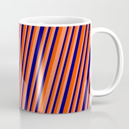 [ Thumbnail: Blue, Red & Coral Colored Lines/Stripes Pattern Coffee Mug ]