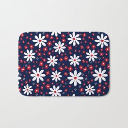  Funky Cosmo Flowers Pattern Blue White and Red Bath Mat