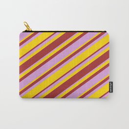 [ Thumbnail: Yellow, Brown, and Plum Colored Pattern of Stripes Carry-All Pouch ]