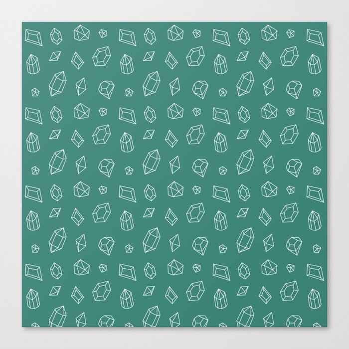 Green Blue and White Gems Pattern Canvas Print