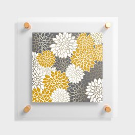 Dahlia Blooms in Gray, Yellow, Gold and White Floating Acrylic Print