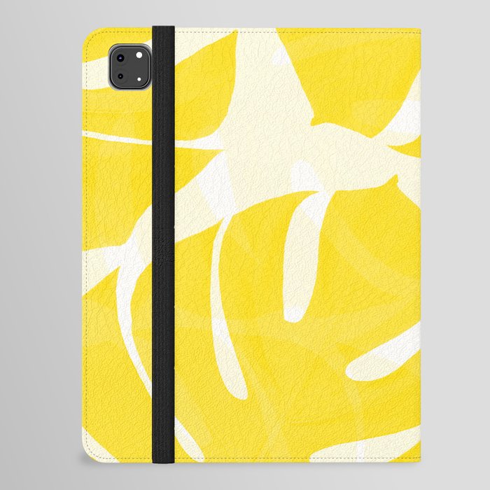 Mellow Yellow Monstera Leaves White Background #decor #society6 #buyart iPad Folio Case