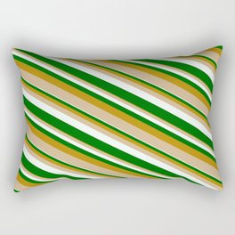 [ Thumbnail: Dark Goldenrod, Tan, Mint Cream & Dark Green Colored Lined/Striped Pattern Rectangular Pillow ]