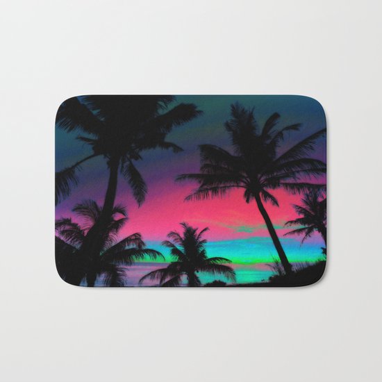 Deep Pink Palm Tree Sunset Bath Mat