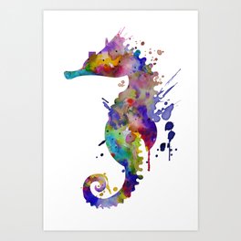 Colorful Seahorse Silhouette Art Print