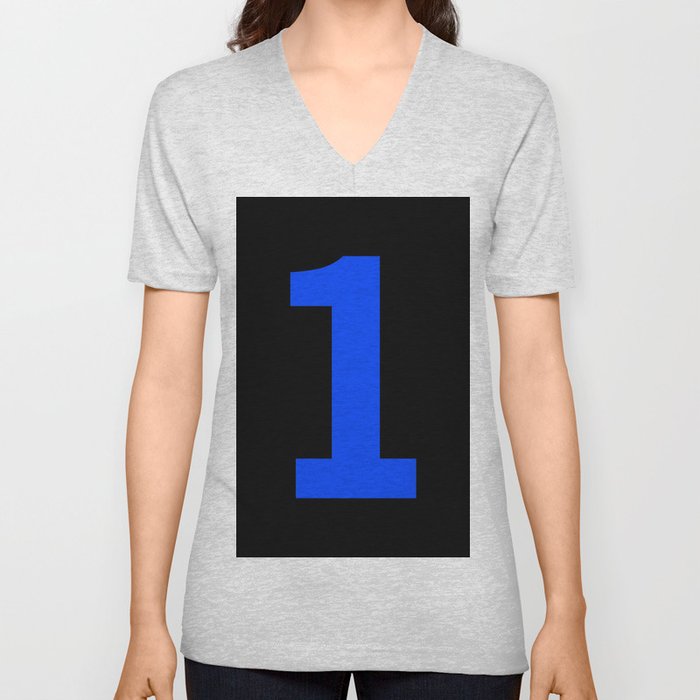 Number 1 (Blue & Black) V Neck T Shirt