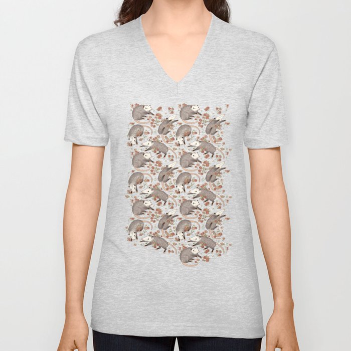 Opossum and Roses V Neck T Shirt