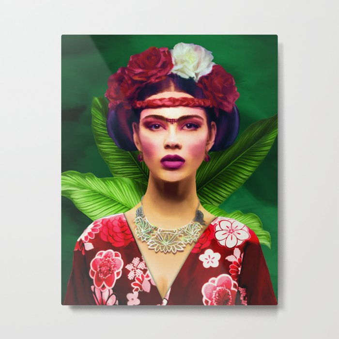 Classic digital oil painting of Asian women with traditional clothing and flowers in her hair Metal Print