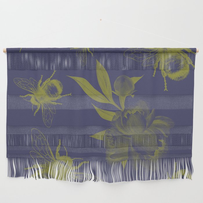 Floral Bumble Bee Print Blue & Yellow Wall Hanging