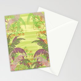 Polynesian Palm Trees And Hibiscus Green Jungle Abstract Stationery Card