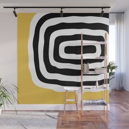 Mid Century Modern Atomic Rings 222 Yellow and Black Wall Mural