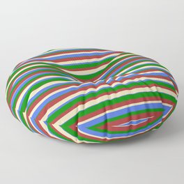 [ Thumbnail: Tan, Royal Blue, Green, and Brown Colored Stripes/Lines Pattern Floor Pillow ]