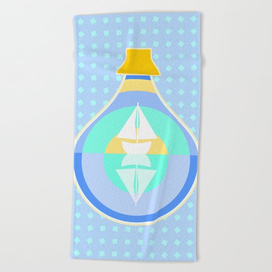 Ship in glass bottle Beach Towel