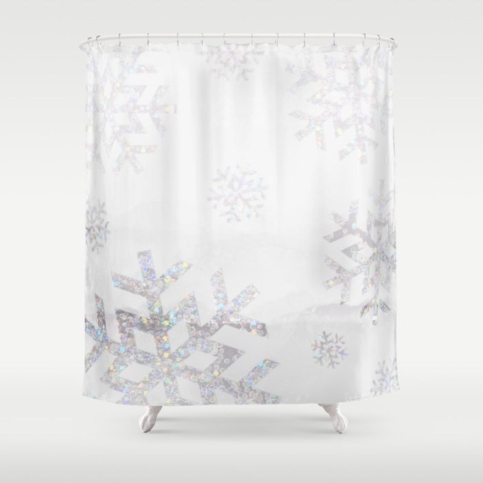 Snowflake Glitter Shower Curtain By, Glitter Shower Curtains