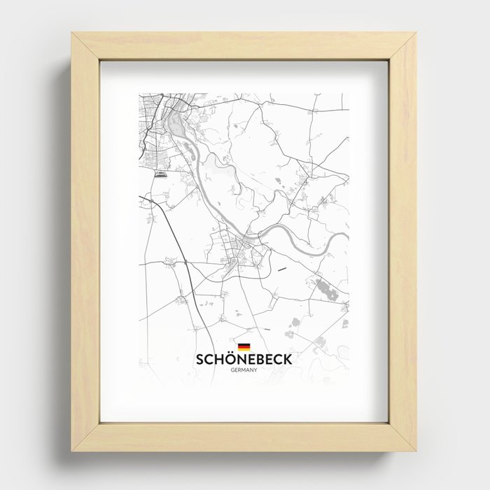 Schonebeck, Germany - Light City Map Recessed Framed Print