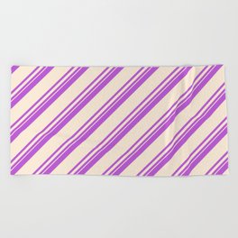[ Thumbnail: Orchid and Beige Colored Lined Pattern Beach Towel ]