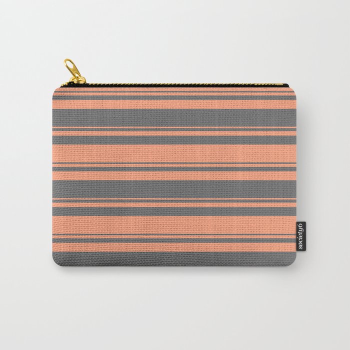 Dim Gray & Light Salmon Colored Lined Pattern Carry-All Pouch