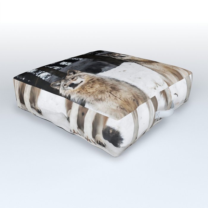 Landscape Photo Grey Wolf Gang Snowy Outdoor Floor Cushion