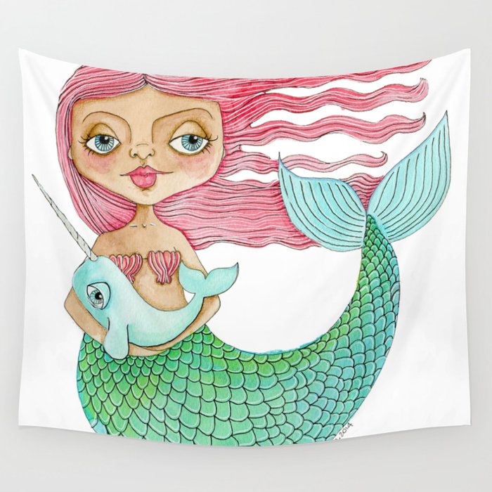 Mermaid and Narwhal Wall Tapestry