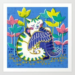 Cat and Duck - Let's Be Friends Art Print