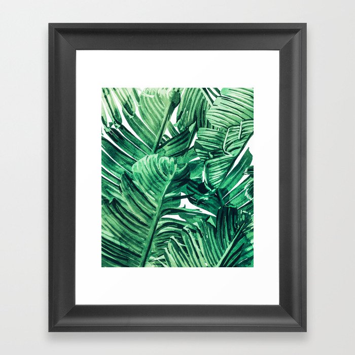 Tropical State of Mind | Watercolor Palm Banana Leaves Painting | Botanical Jungle Bohemian Plants Framed Art Print