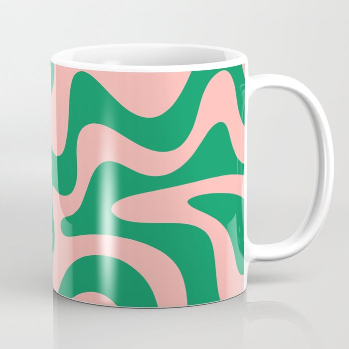 Liquid Swirl Retro Abstract Pattern in Pink and Bright Green Coffee Mug