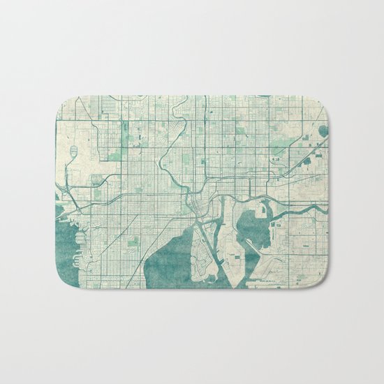 Tampa Map Blue Vintage Bath Mat