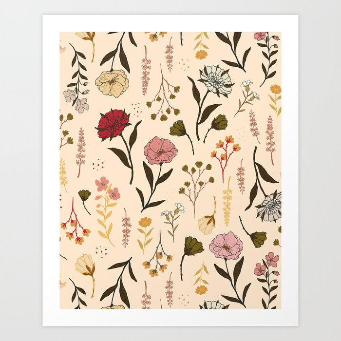 Spring Garden Flower Collection - Cream Art Print