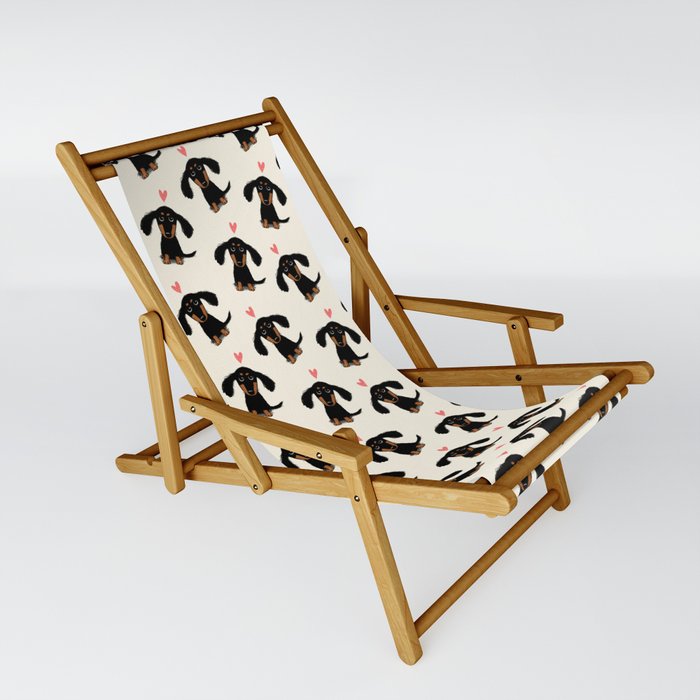 Dachshund Love | Cute Longhaired Black and Tan Wiener Dog Sling Chair