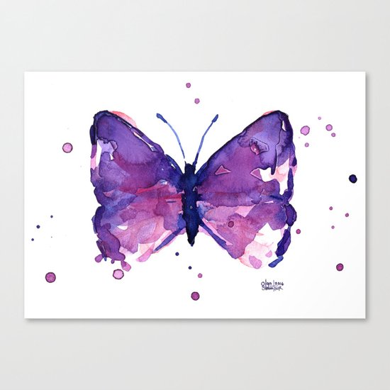 Butterfly Purple Watercolor Animal Canvas Print