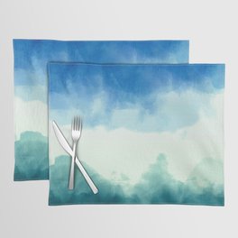 Hand Painted Navy Blue Green Watercolor Ombre Brushstrokes Placemat