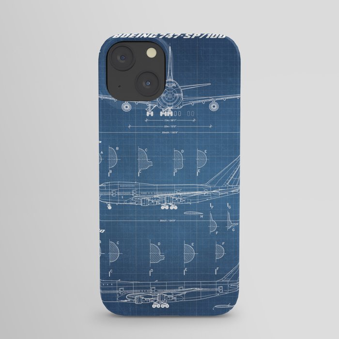 Boeing 747-SP and 747-100 Blueprint in High Resolution (light blue) iPhone Case