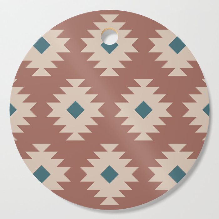 Southwestern Pattern 536 Teal Green and Brown Cutting Board