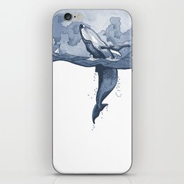 Hump Back Whale breaching in Stormy Seas with tiny boat - nautical themed illustration iPhone Skin