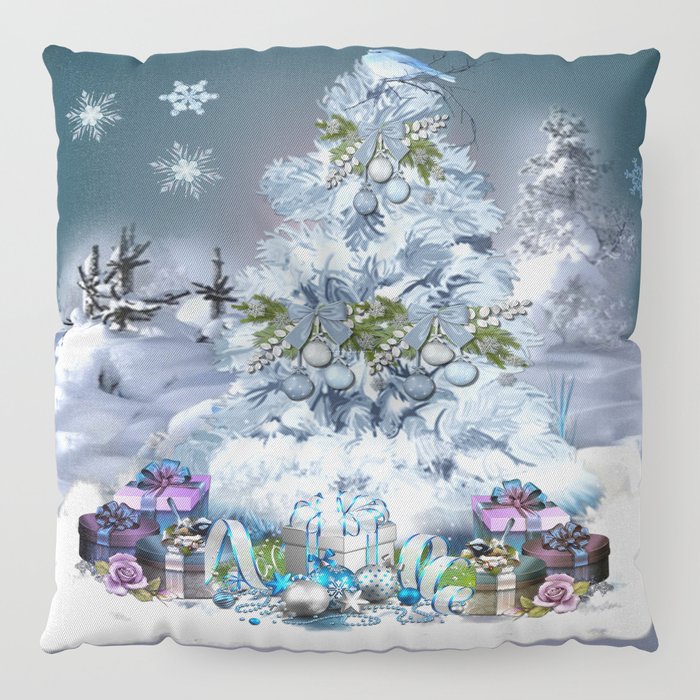 Snowy Blue Christmas Scene Floor Pillow By Jmariellearts Society6