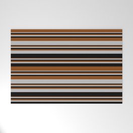 [ Thumbnail: Brown, Grey, and Black Colored Lines Pattern Welcome Mat ]