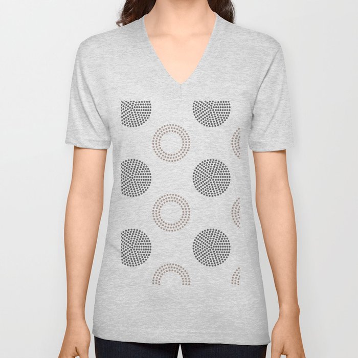 Taupe Gray White Circle Polka Dot Pattern Pairs DE 2022 Trending Color Frontier Land DE6074 V Neck T Shirt