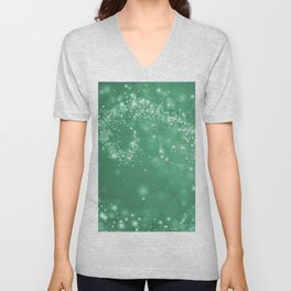 Elegant green white abstract starry Christmas pattern V Neck T Shirt