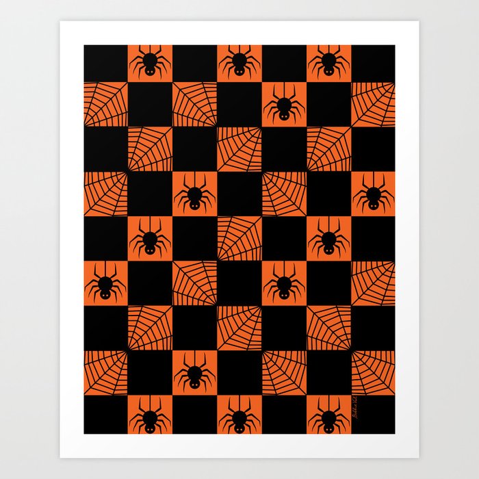 Halloween Checker Orange Art Print