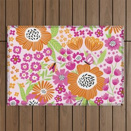 Tropical Flowers Garden Nature Botanical Bright Colors Outdoor Rug