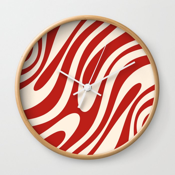 Wavy Loops Retro Abstract Pattern Red and Almond Cream Wall Clock