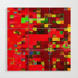 geometric pixel square pattern abstract background in red green yellow Wood Wall Art