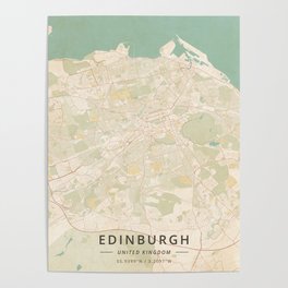 Edinburgh, United Kingdom - Vintage Map Poster