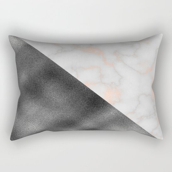 Rose gold marble and gunmetal grey storm Rectangular Pillow