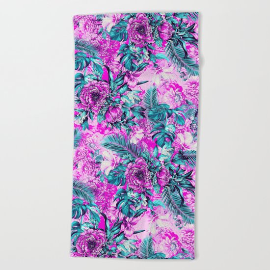 Tropical Garden Pink Beach Towel