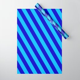 [ Thumbnail: Deep Sky Blue and Blue Colored Lined Pattern Wrapping Paper ]